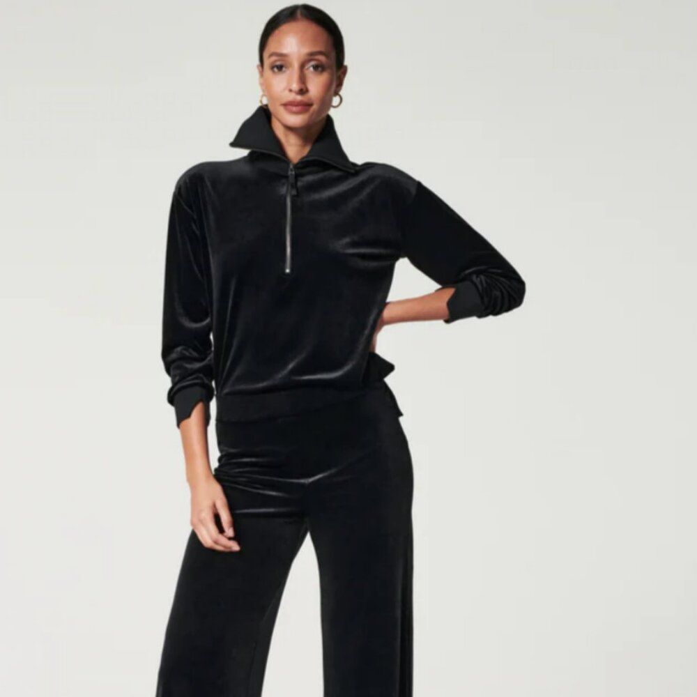 SPANX Black Velour Half-Zip Sweatshirt